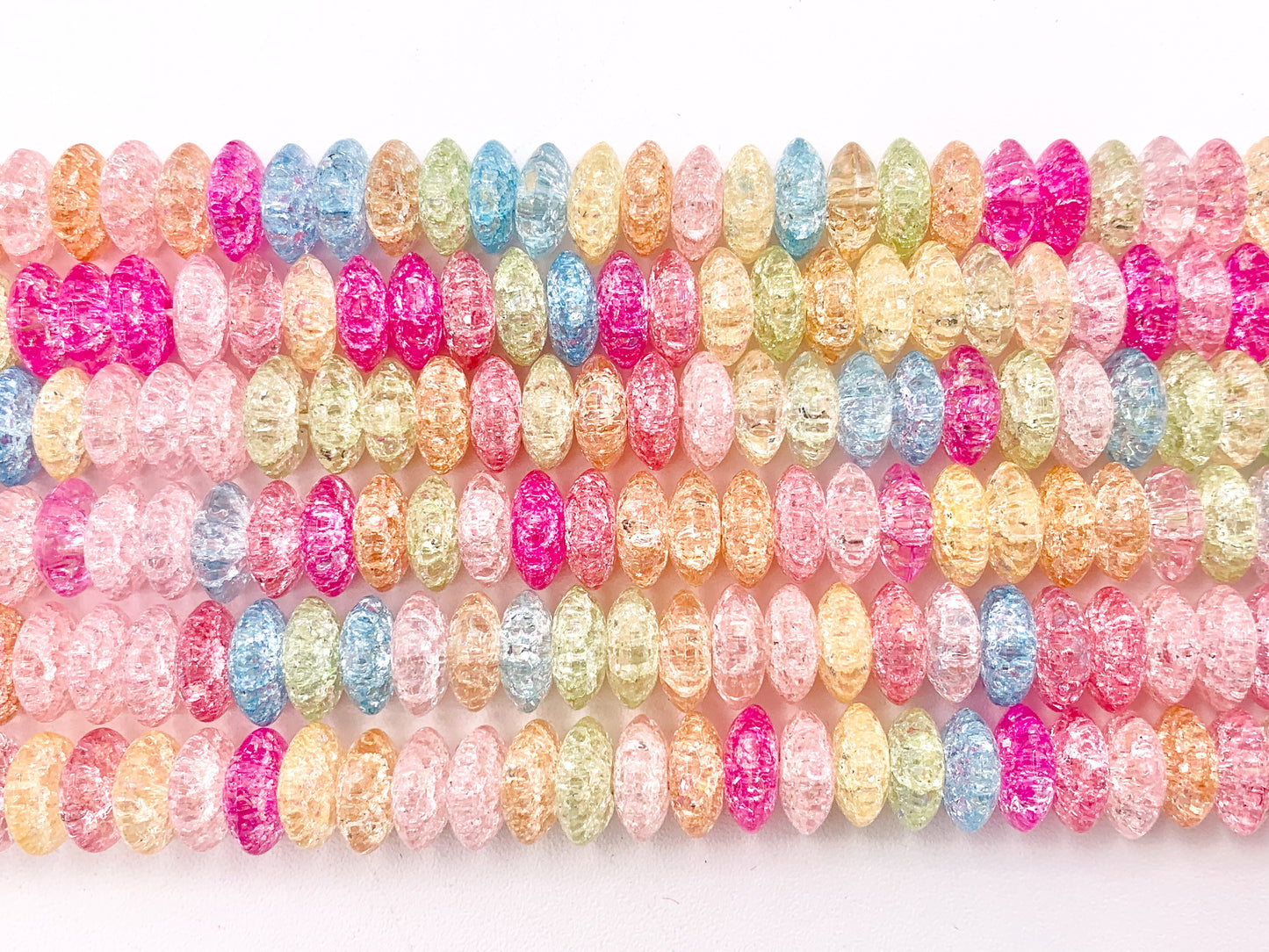 Multicolor Dyed Crackle Glass Beads Rondelle Smooth Shiny Healing Crystalline Beads 6mm 8mm 10mm Around 15" 1 Strand