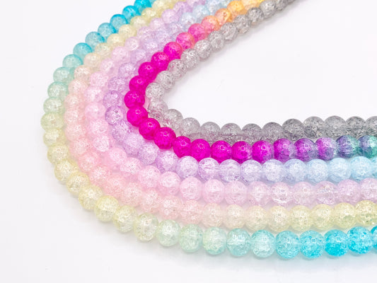 Multicolor Crackle Glass Beads Round Smooth Shiny Healing Crystalline Beads 8mm 10mm Around 15" 1 Strand