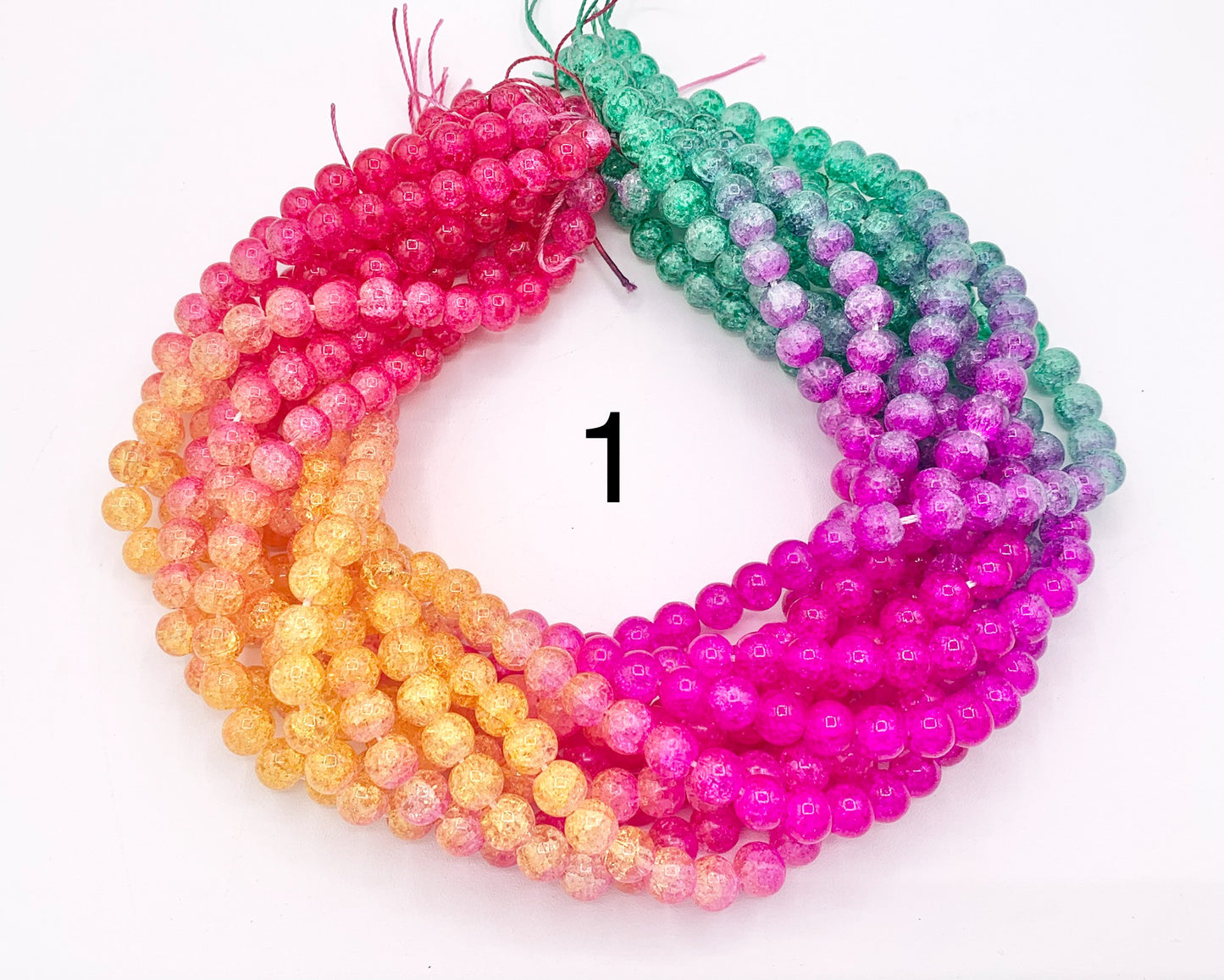 Multicolor Crackle Glass Beads Round Smooth Shiny Healing Crystalline Beads 8mm 10mm Around 15" 1 Strand