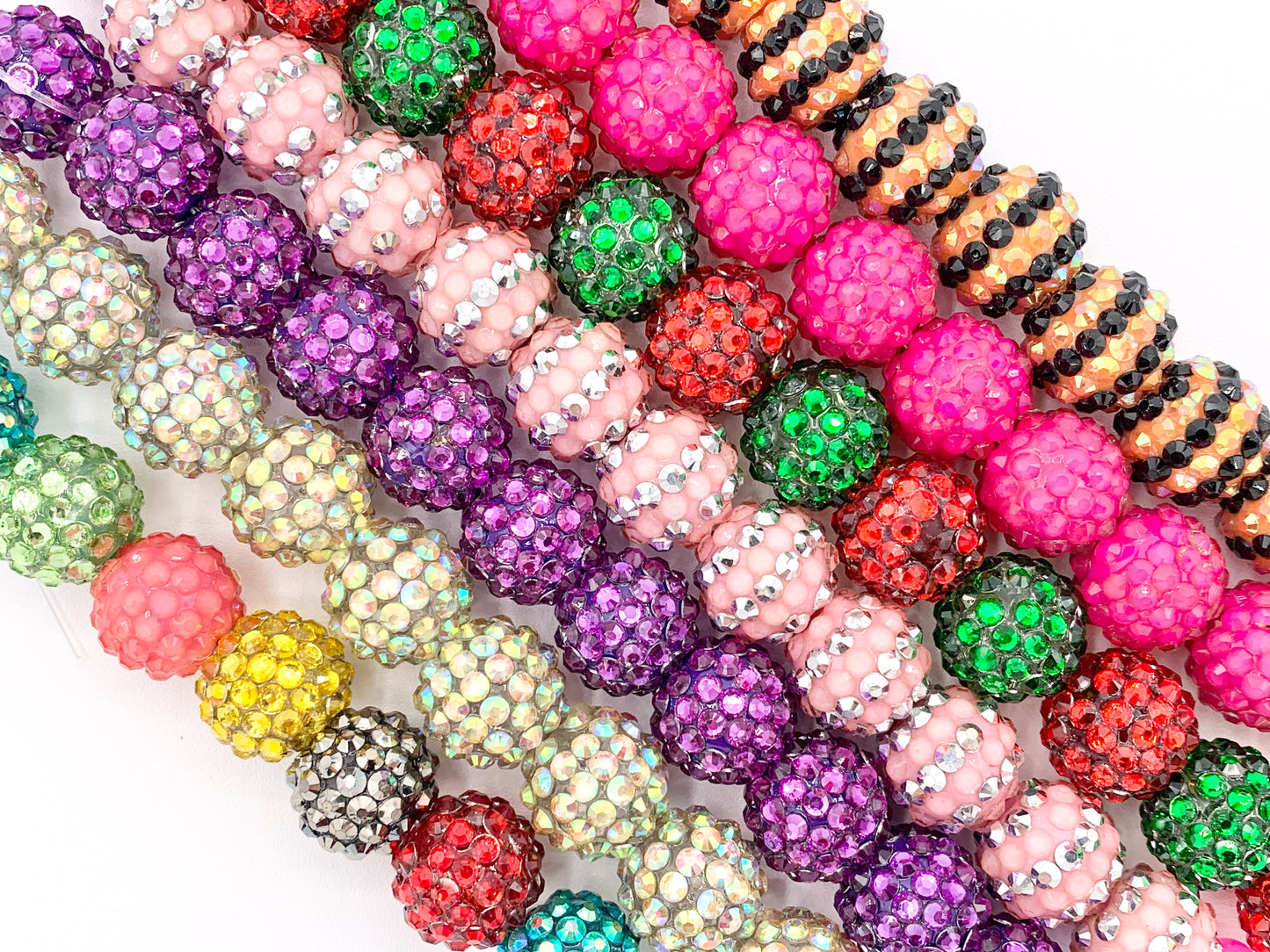 16mm Acrylic Rhinestone Beads Shiny Round Sparkle Bubblegum Gumball Resin Holiday Beads For Jewelry Making 6.5" | Available in 49 Colors