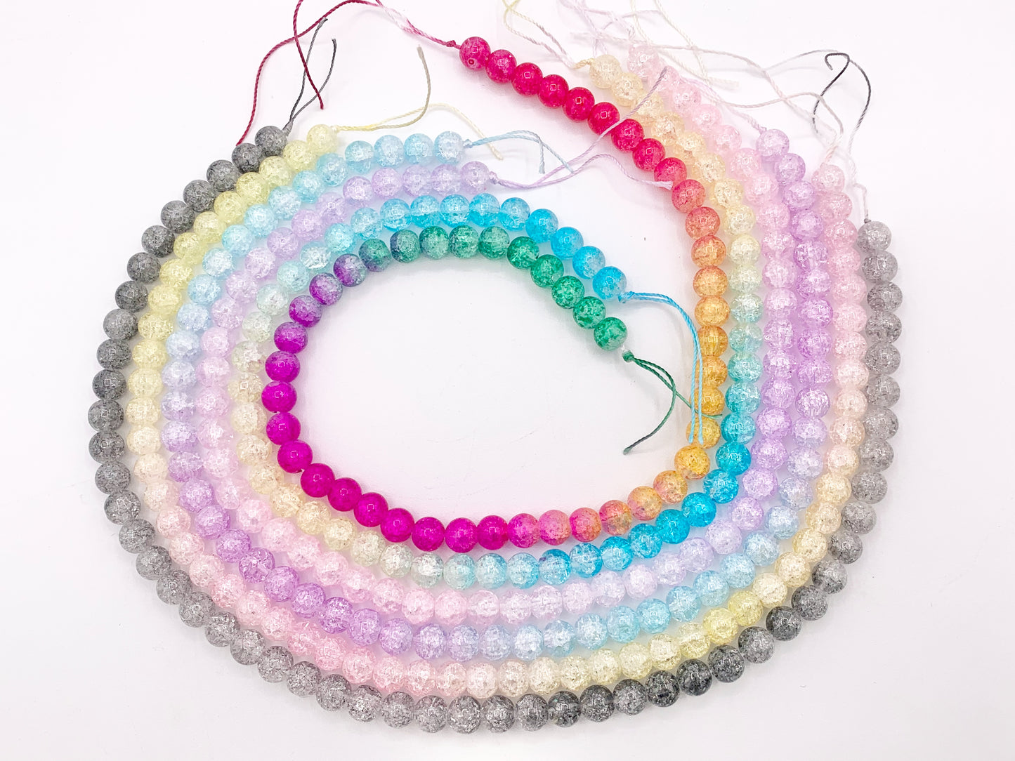Multicolor Crackle Glass Beads Round Smooth Shiny Healing Crystalline Beads 8mm 10mm Around 15" 1 Strand