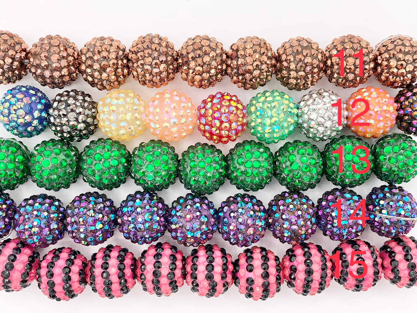 20mm Acrylic Rhinestone Beads Shiny Round Sparkle Bubblegum Gumball Resin Holiday Beads For Jewelry Making 6.5" | Available in 20 Colors