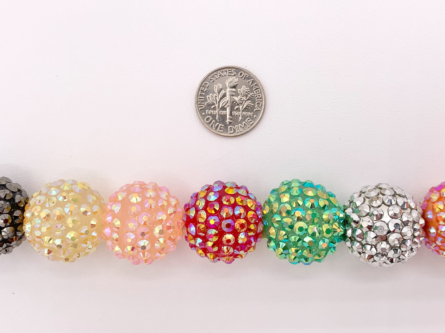 20mm Acrylic Rhinestone Beads Shiny Round Sparkle Bubblegum Gumball Resin Holiday Beads For Jewelry Making 6.5" | Available in 20 Colors