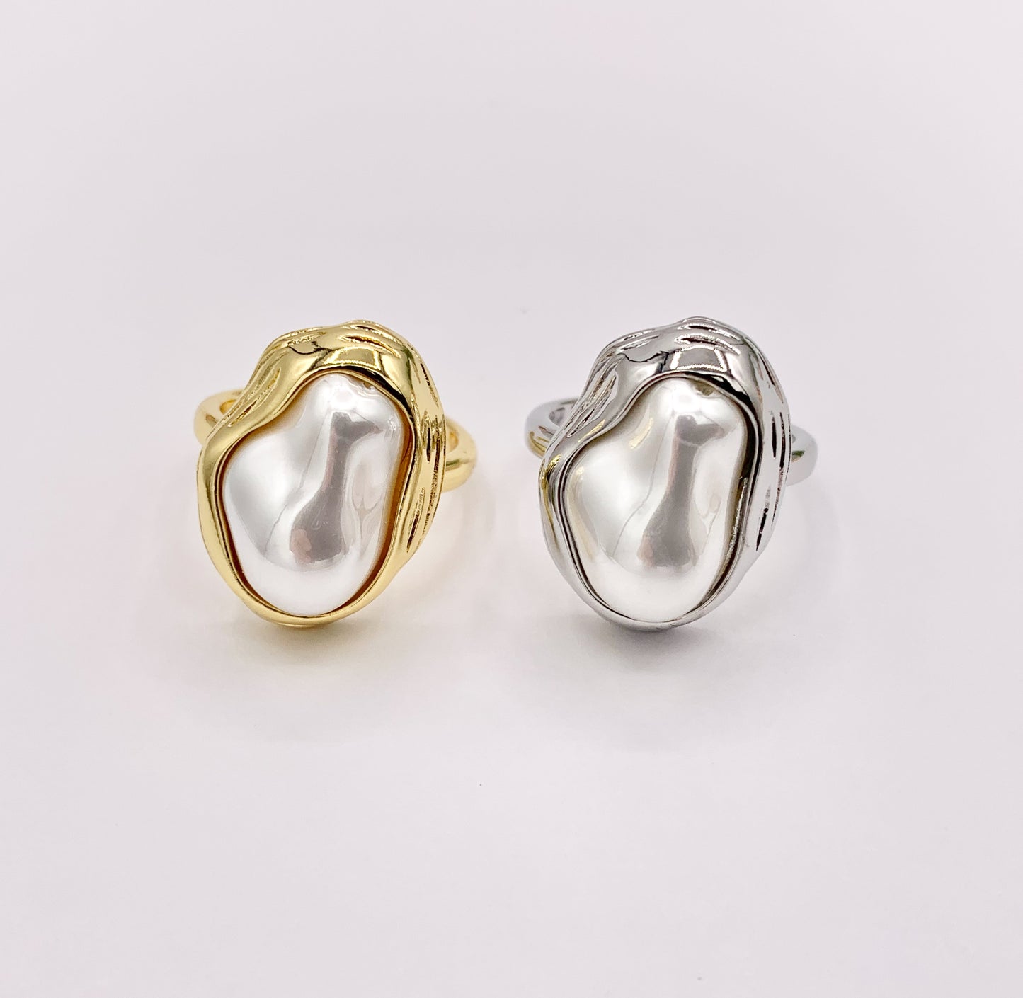 Baroque Shell Pearl Statement Ring in 18K Gold/Silver Plated Copper 4 PCS