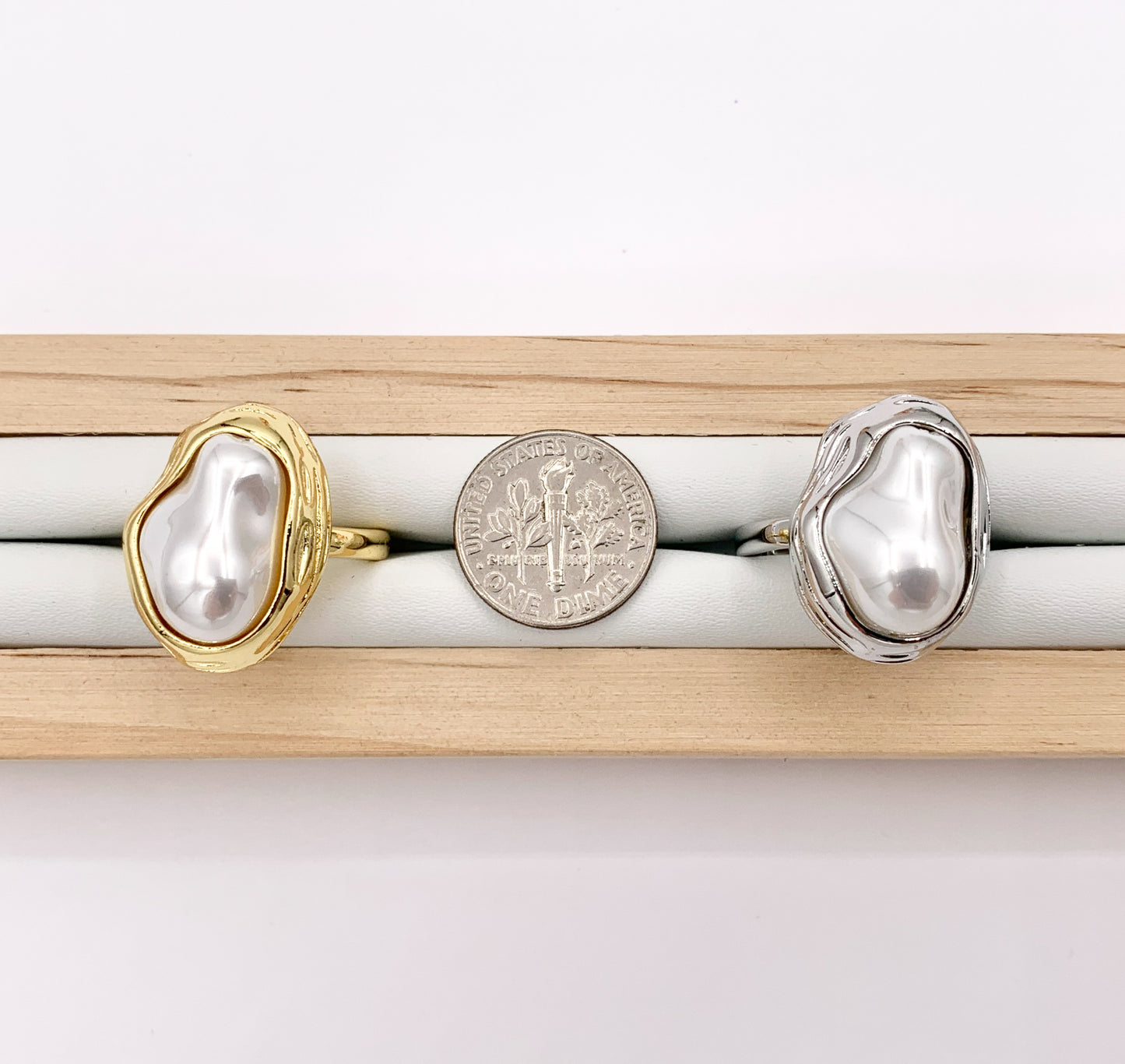 Baroque Shell Pearl Statement Ring in 18K Gold/Silver Plated Copper 4 PCS