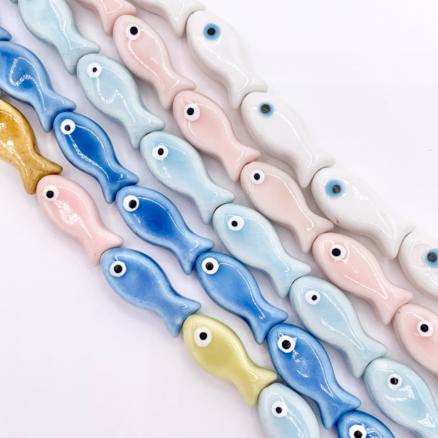 Fish Shape Ceramic Porcelain Shiny Beads For Jewelry Making 12" Price For 1 Strand