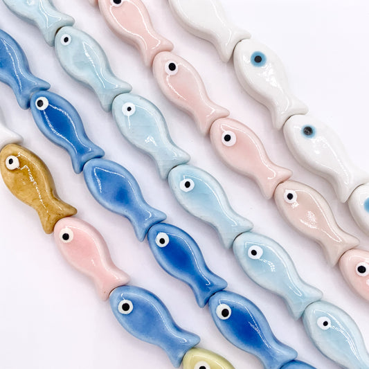 Fish Shape Ceramic Porcelain Shiny Beads For Jewelry Making 12" Price For 1 Strand