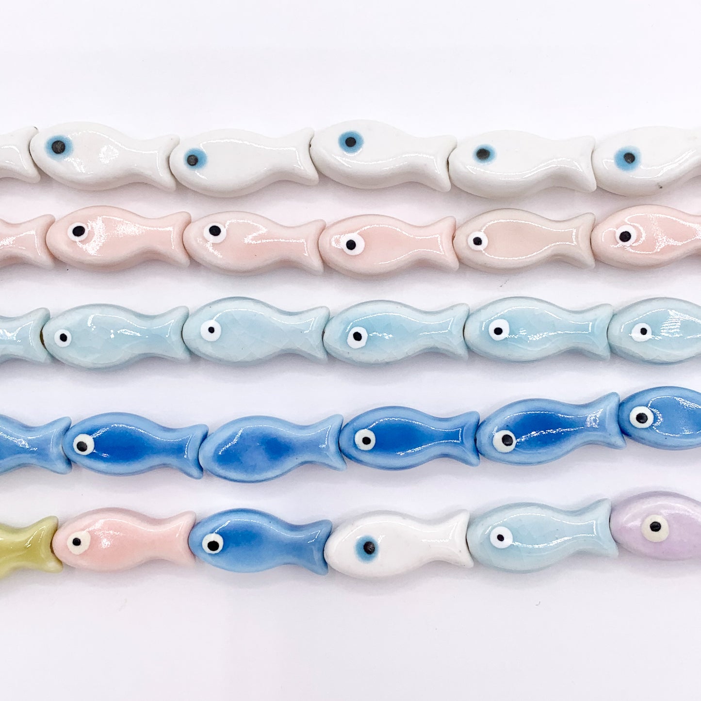 Fish Shape Ceramic Porcelain Shiny Beads For Jewelry Making 12" Price For 1 Strand