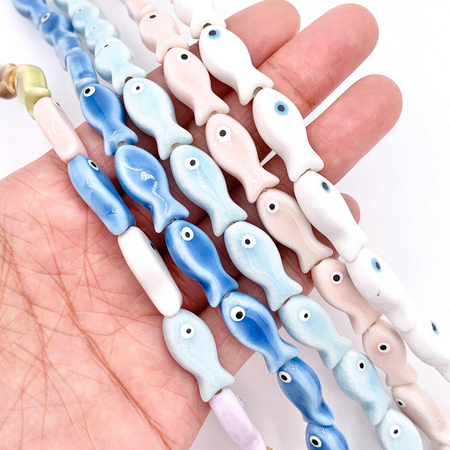 Fish Shape Ceramic Porcelain Shiny Beads For Jewelry Making 12" Price For 1 Strand