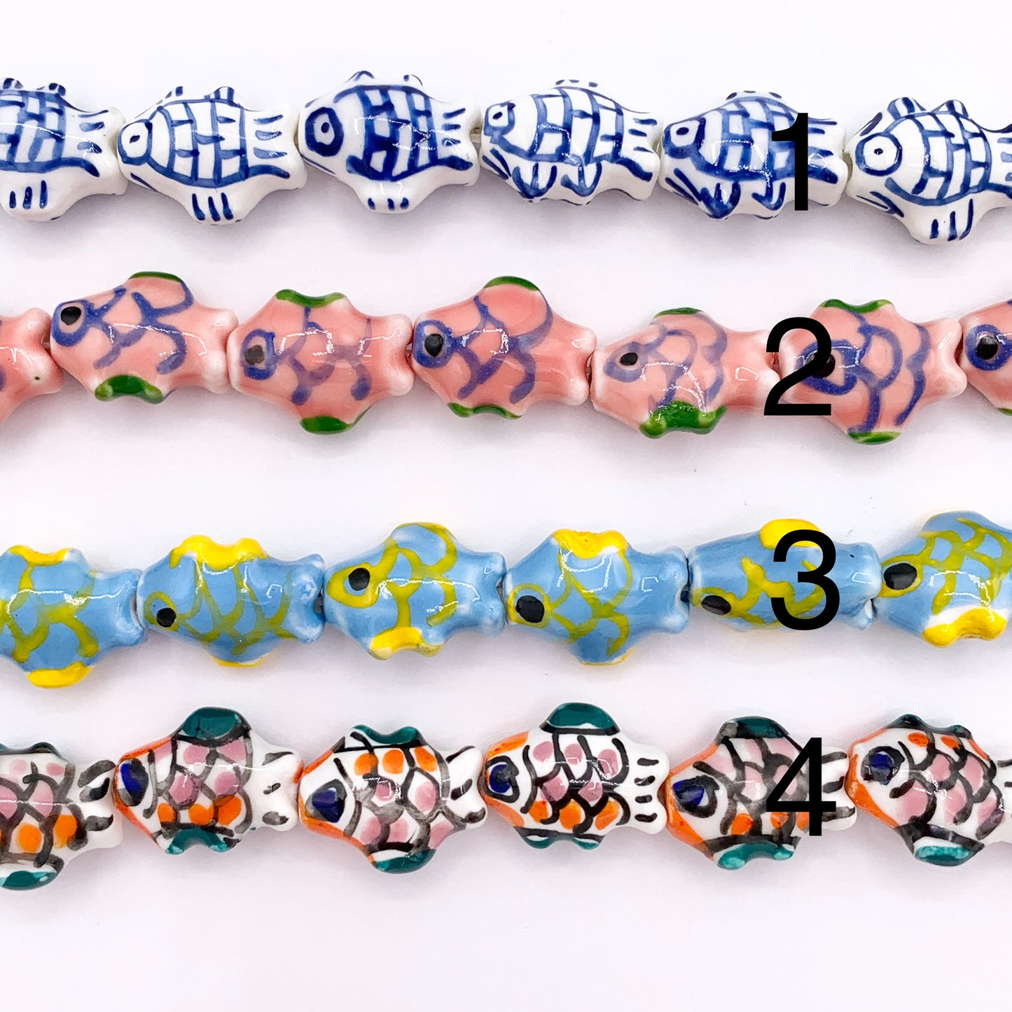 Hand Painted Fish Shape Ceramic Porcelain Shiny Beads For Jewelry Making 10" Price For 1 Strand