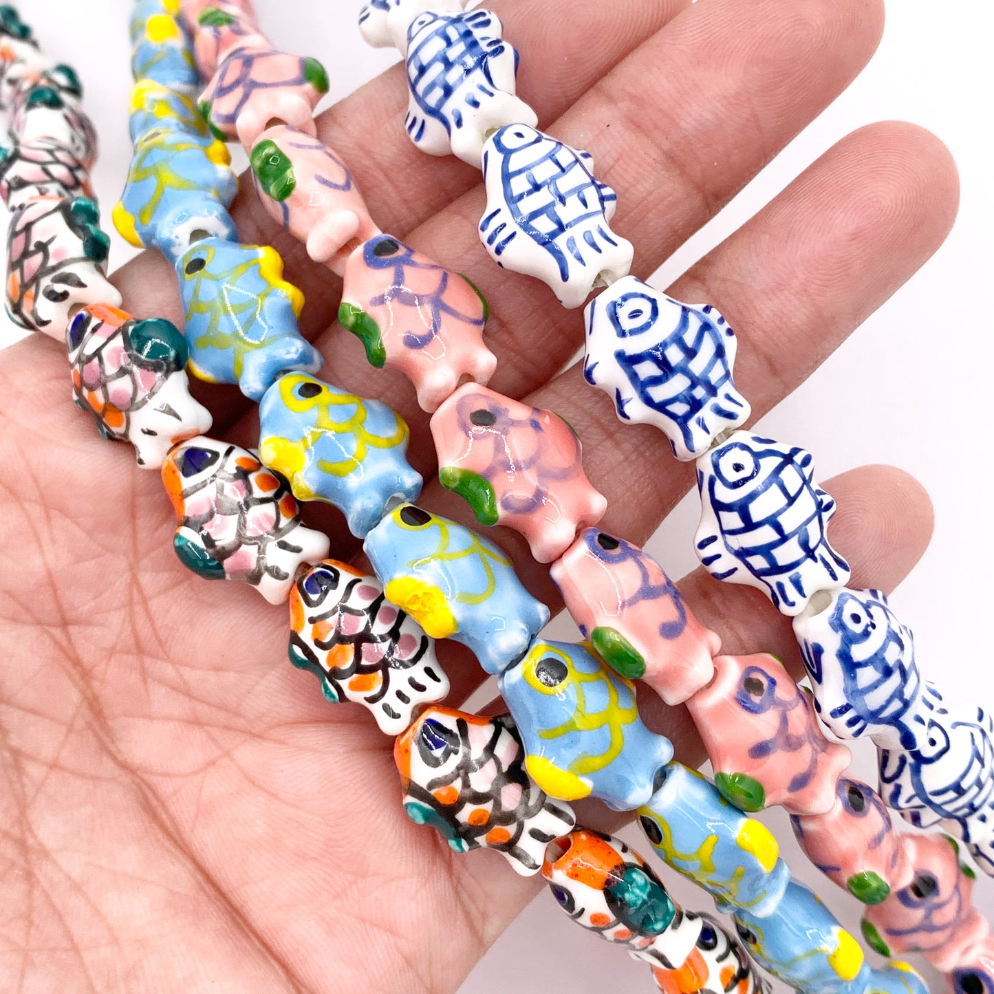 Hand Painted Fish Shape Ceramic Porcelain Shiny Beads For Jewelry Making 10" Price For 1 Strand