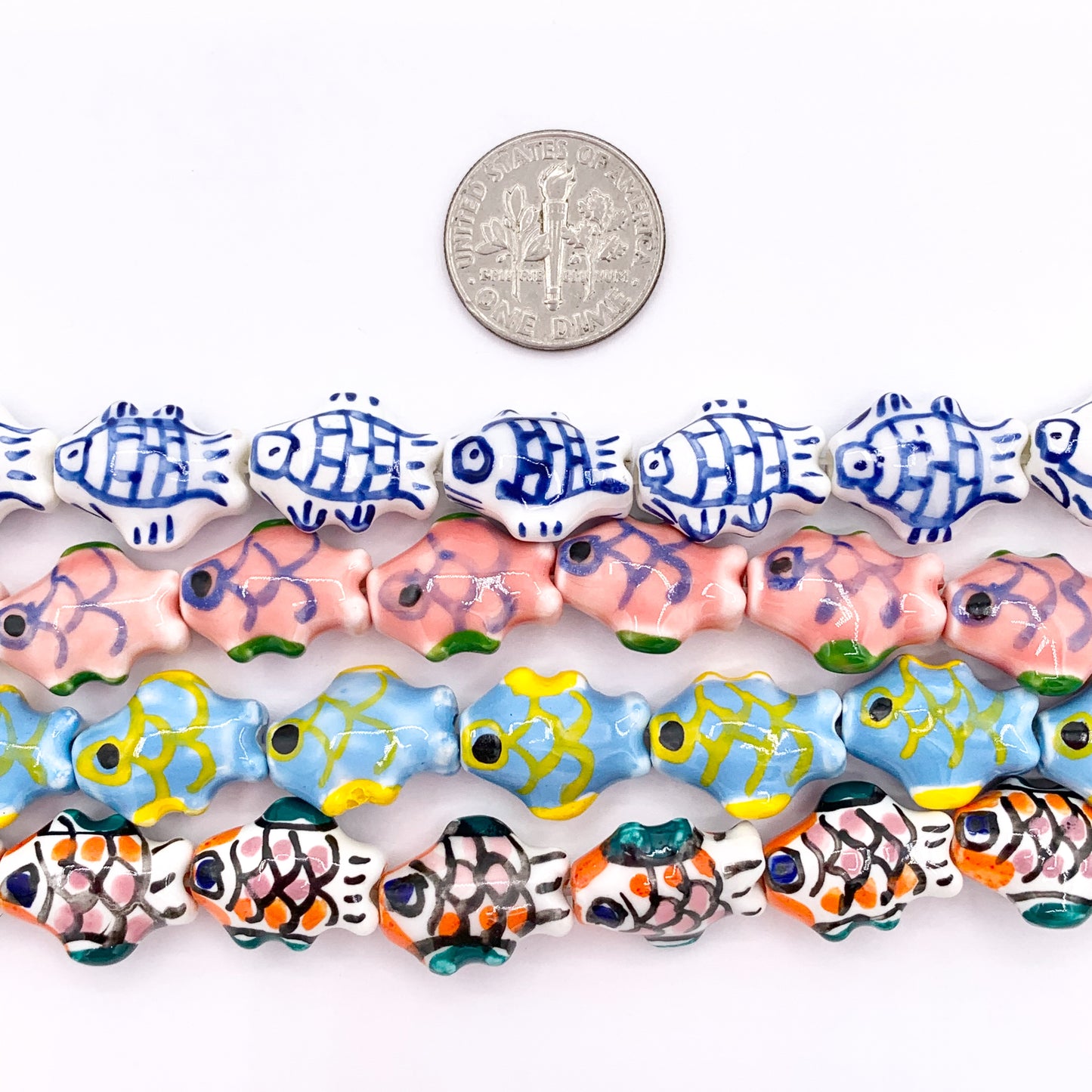 Hand Painted Fish Shape Ceramic Porcelain Shiny Beads For Jewelry Making 10" Price For 1 Strand