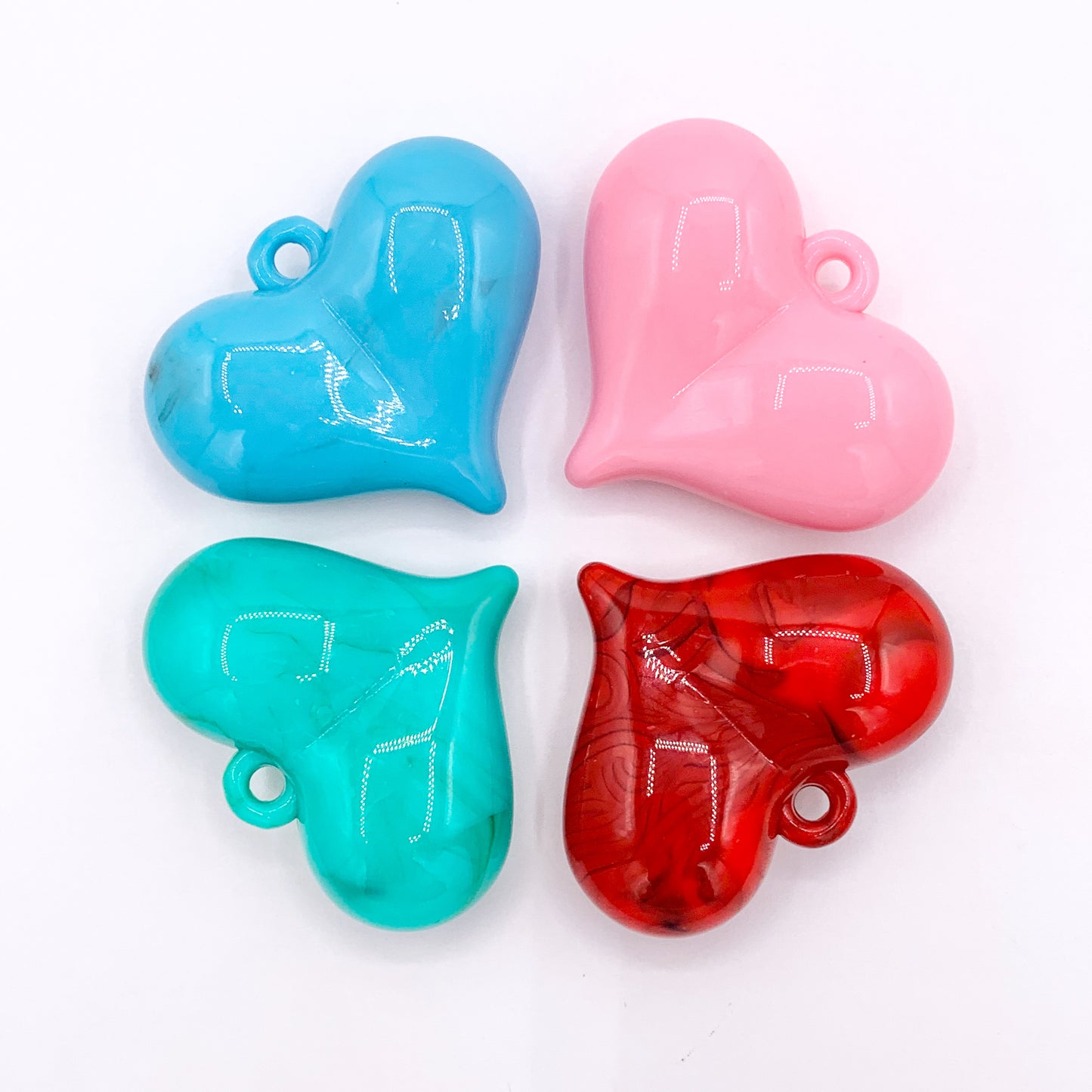 Large Puffy Resin Heart Pendant Double Sided Valentine's Day Pendants in Pink, Red, Blue & Green 5 PCS