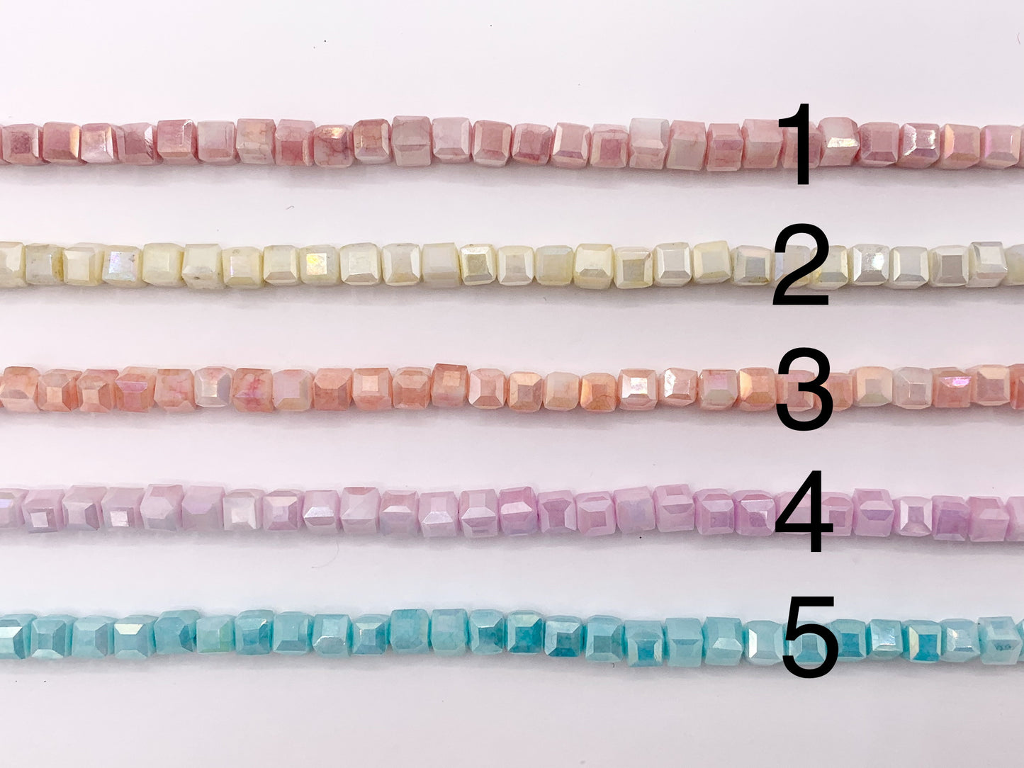 4-4.5mm High Quality Opaque Crystal Cube Faceted Extra Shiny Crystal Beads 1 Strand 15" Available in 5 Colors