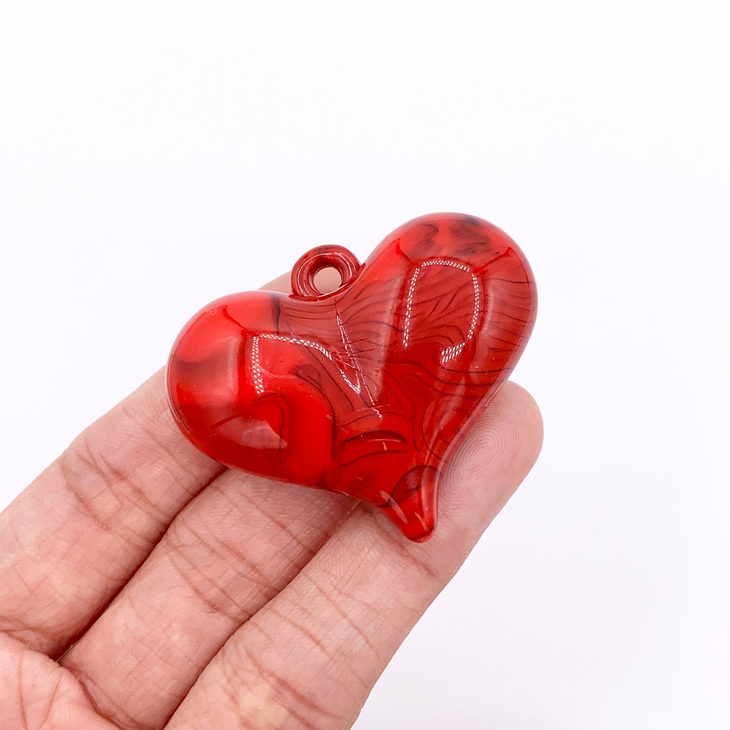 Large Puffy Resin Heart Pendant Double Sided Valentine's Day Pendants in Pink, Red, Blue & Green 5 PCS