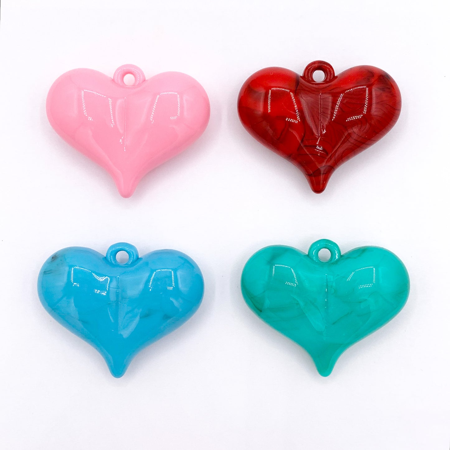 Large Puffy Resin Heart Pendant Double Sided Valentine's Day Pendants in Pink, Red, Blue & Green 5 PCS