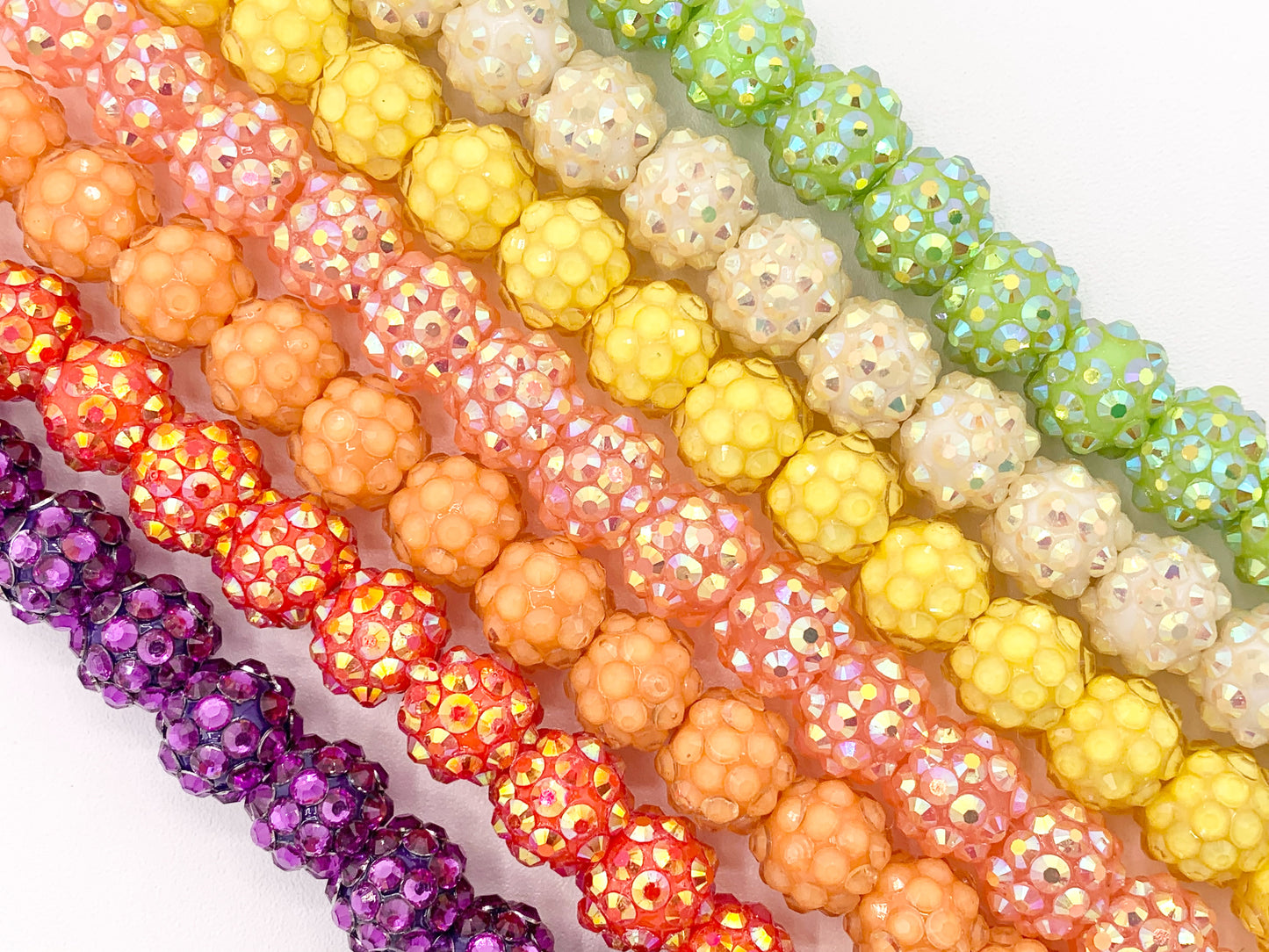 Cuentas acrílicas de diamantes de imitación de 12 mm, cuentas navideñas de resina de chicle con brillo redondo brillante para fabricación de joyas de 6,5" | Disponible en 37 colores