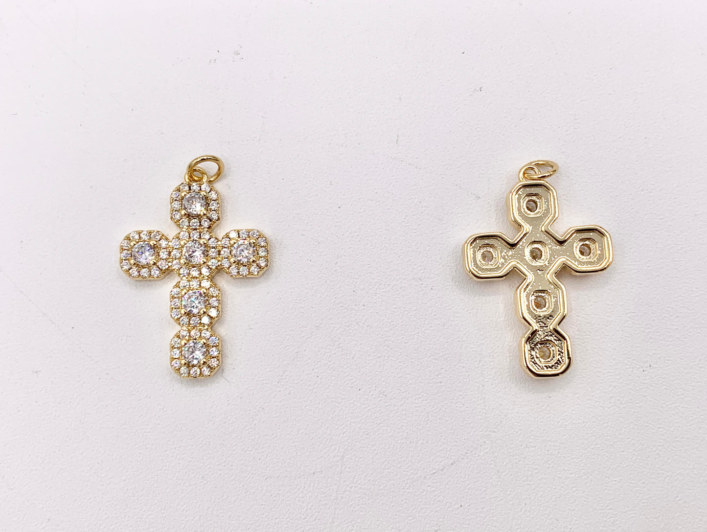 Whimsical Bedazzle Gold Cross Pendants with Beautiful Clear & Green CZ Pave in 18K Gold plated Copper 5 PCS