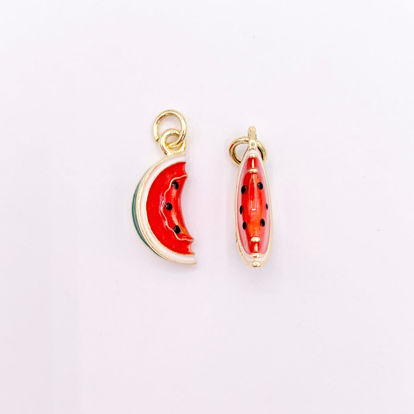 Red Enamel Watermelon Slices Charms 3D Puffy Fruit Charms in 18K Gold Plated Over Copper 10 PCS