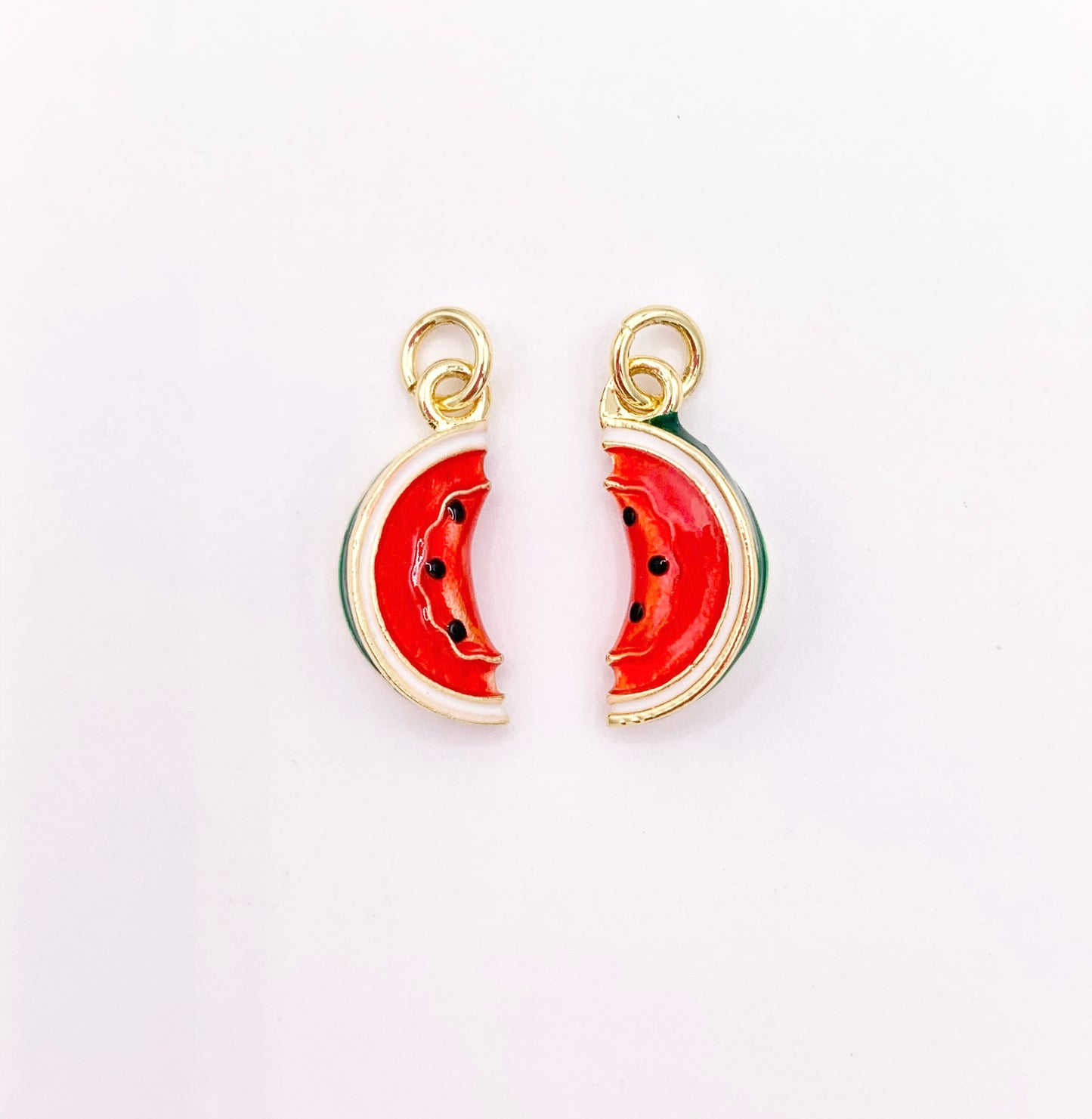 Red Enamel Watermelon Slices Charms 3D Puffy Fruit Charms in 18K Gold Plated Over Copper 10 PCS