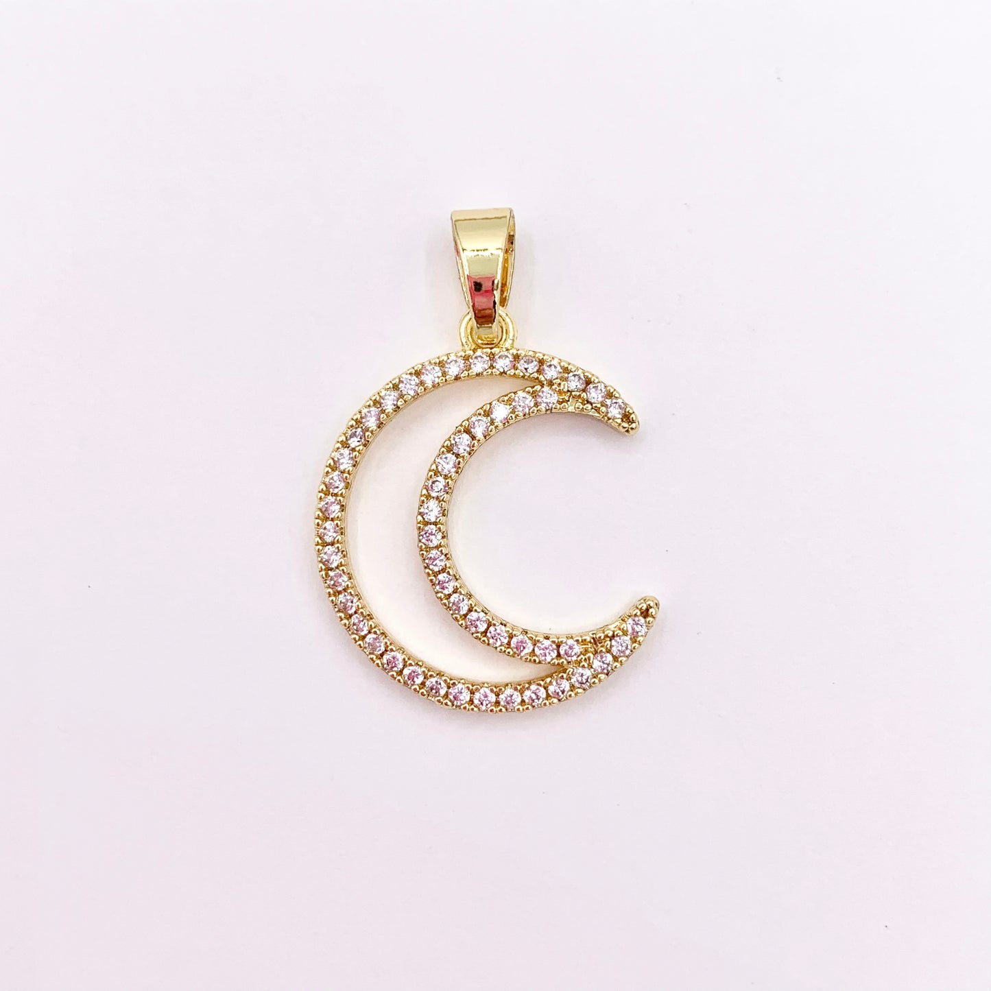 Hollow Moon Crescent Pendant Charms in Real 18K Gold Plated Copper with CZ Pave 6 PCS