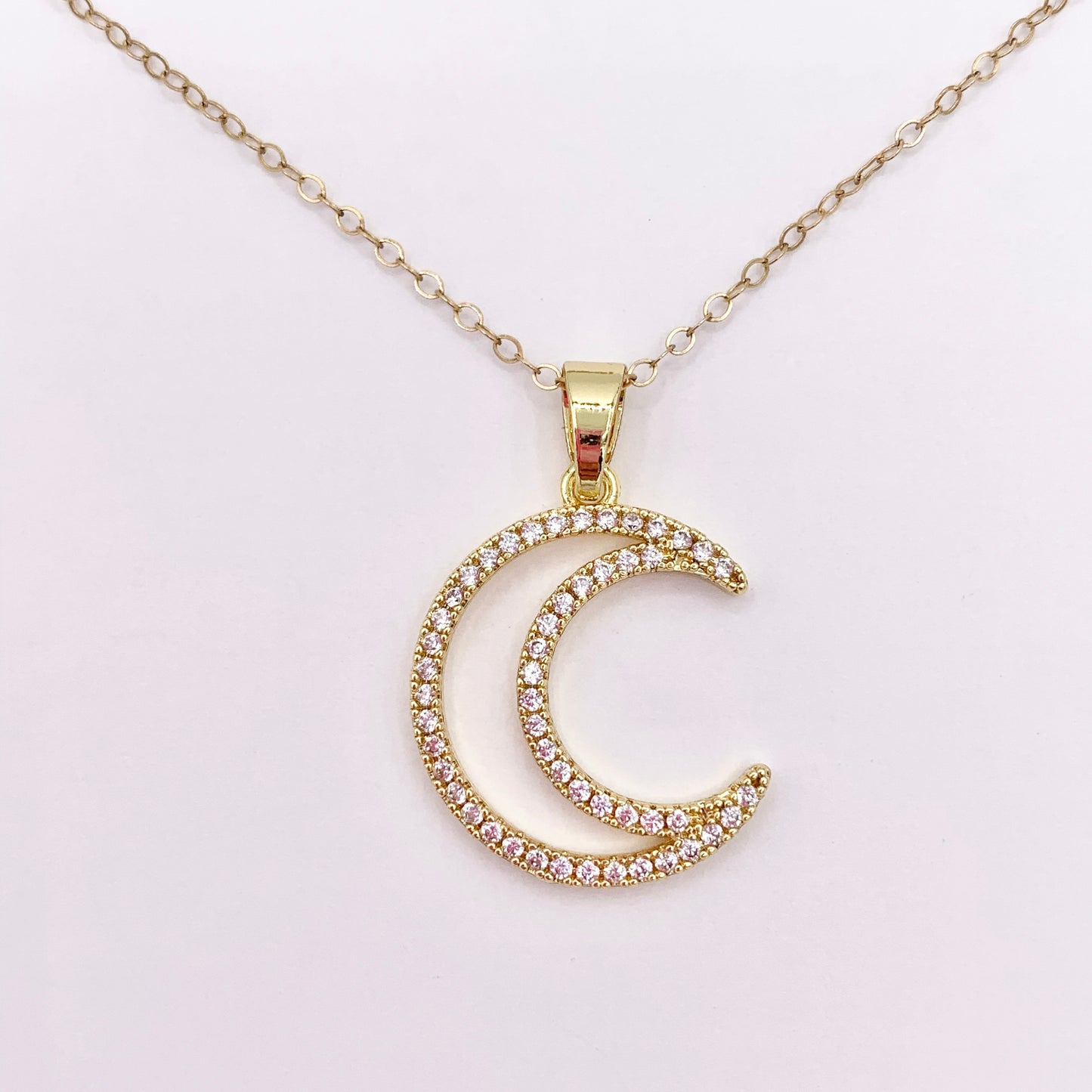 Hollow Moon Crescent Pendant Charms in Real 18K Gold Plated Copper with CZ Pave 6 PCS