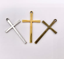 Load image into Gallery viewer, 25x43mm Pewter Large Cross Pendant Plain Religious Pendant in Antique Gold, Silver &amp; Bronze Color 125G
