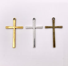 Load image into Gallery viewer, 25x43mm Pewter Large Cross Pendant Plain Religious Pendant in Antique Gold, Silver &amp; Bronze Color 125G

