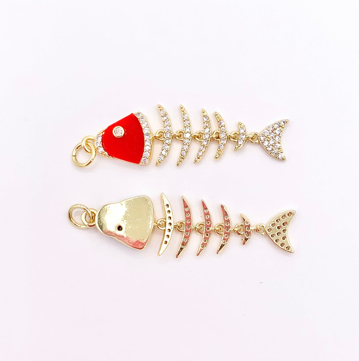 Cute Dangle Colorful Fish Charms in 18K Gold Plated Copper with CZ Pave 5 PCS