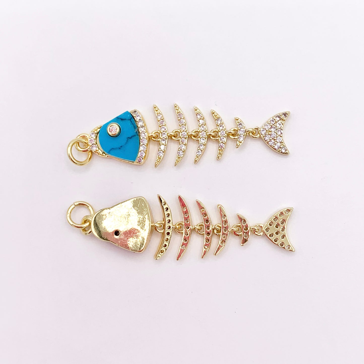 Cute Dangle Colorful Fish Charms in 18K Gold Plated Copper with CZ Pave 5 PCS