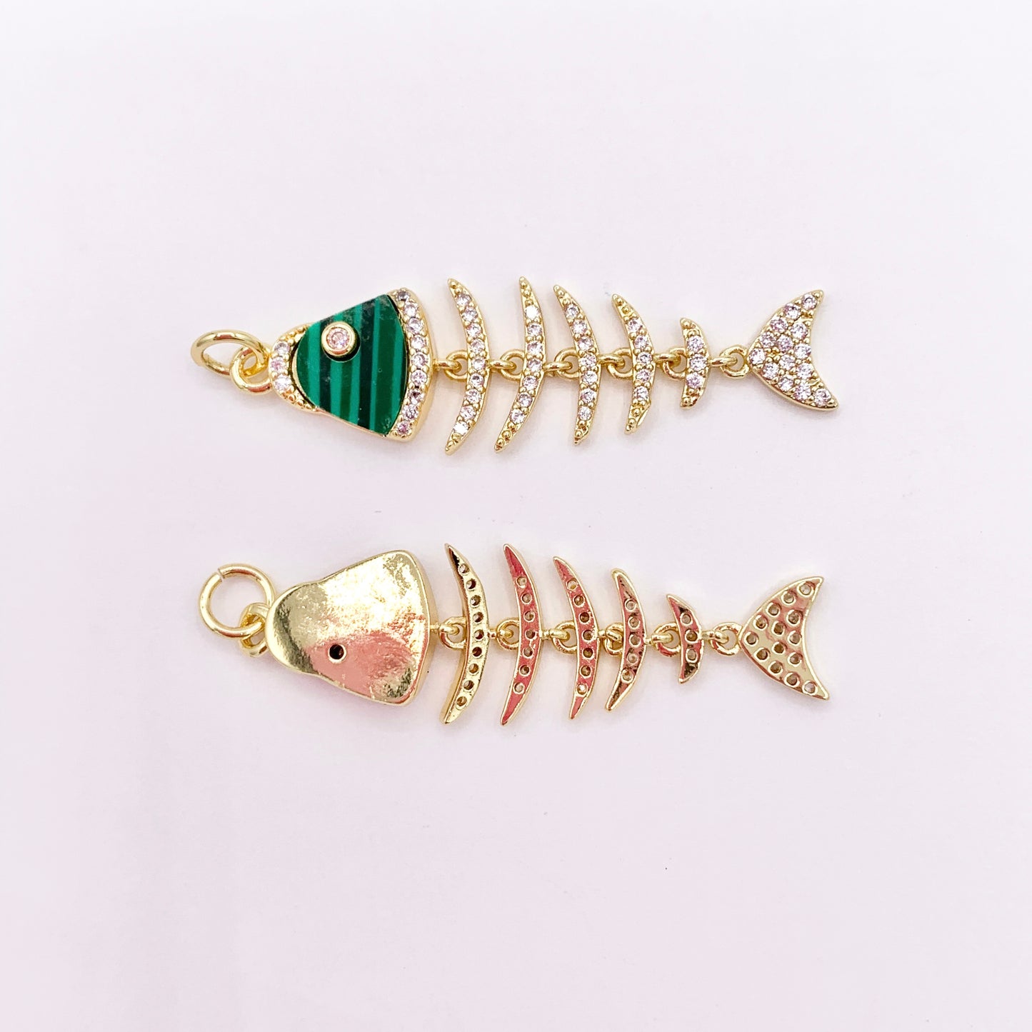 Cute Dangle Colorful Fish Charms in 18K Gold Plated Copper with CZ Pave 5 PCS