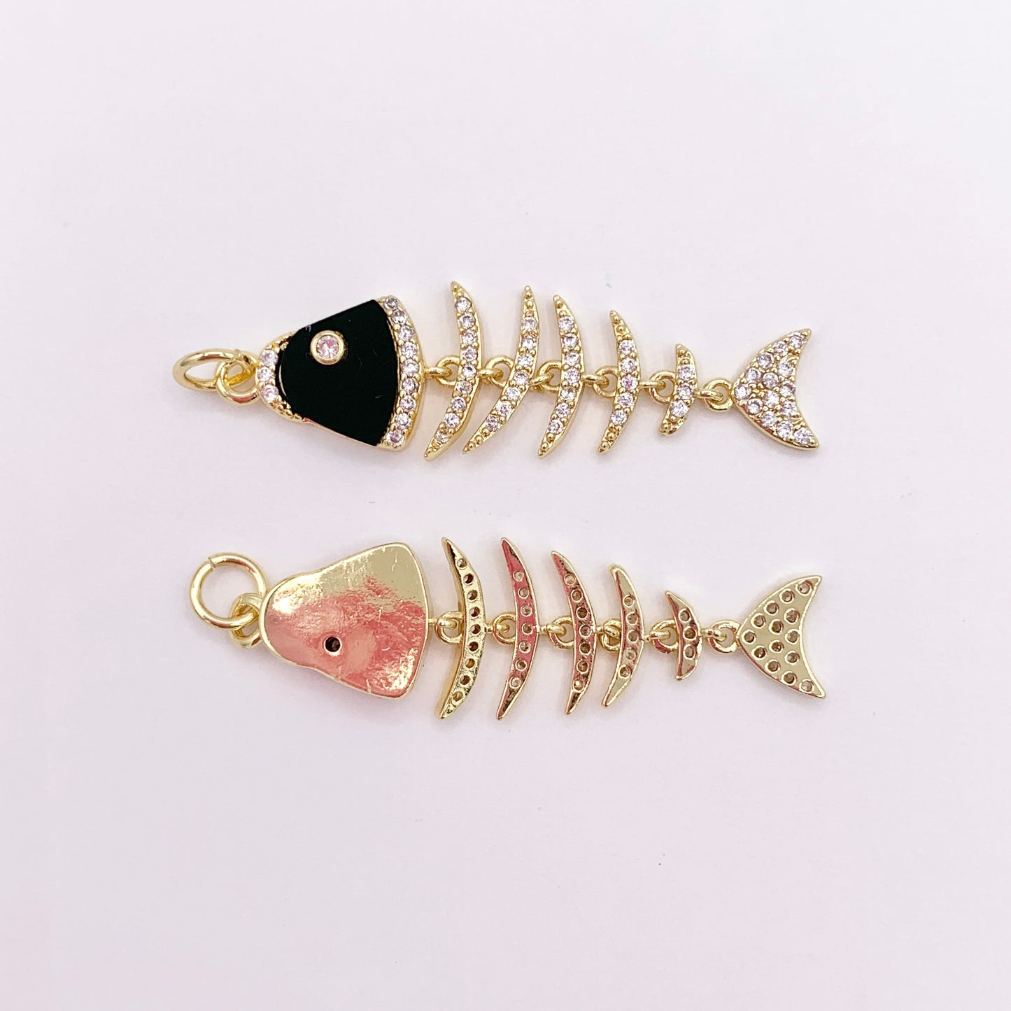 Cute Dangle Colorful Fish Charms in 18K Gold Plated Copper with CZ Pave 5 PCS