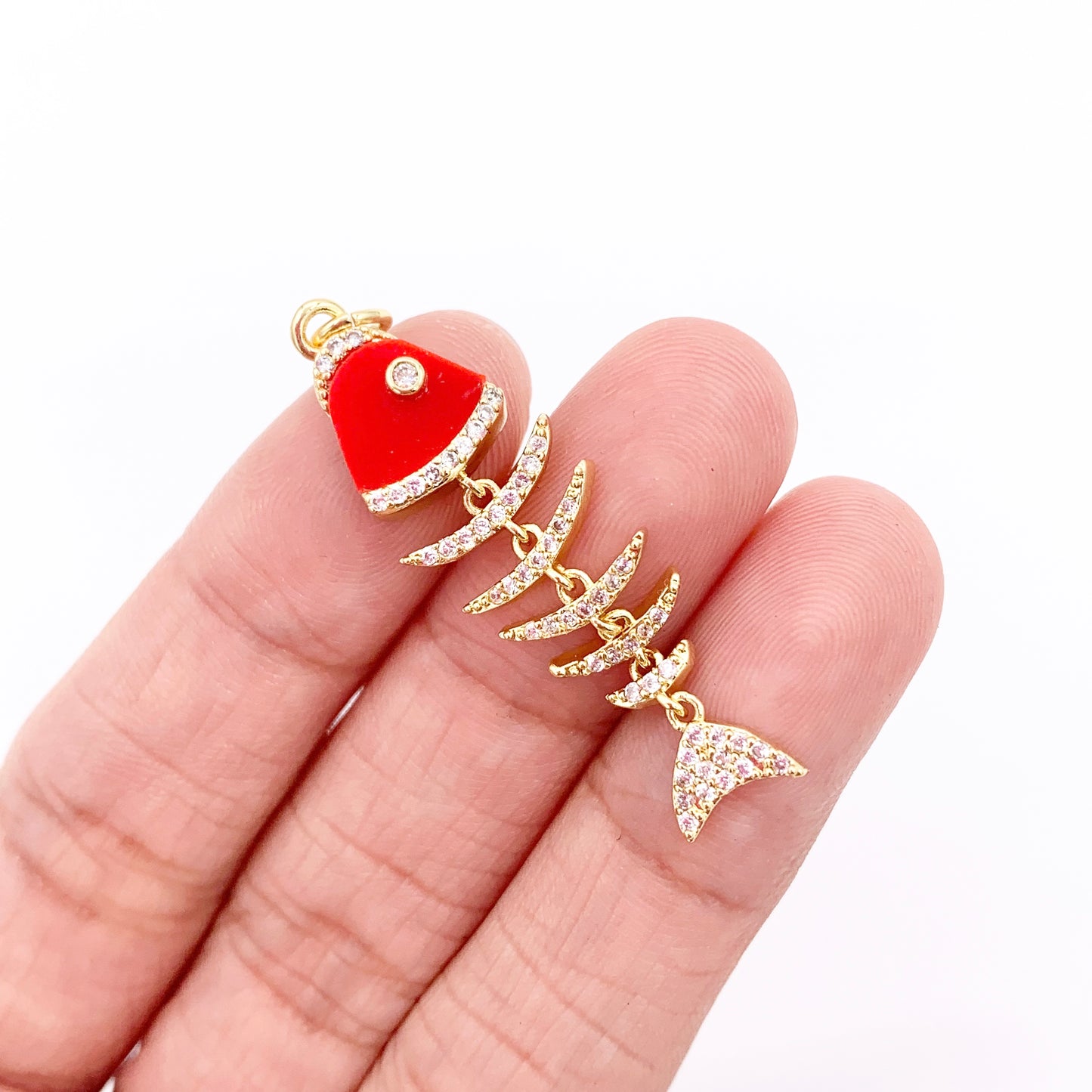 Cute Dangle Colorful Fish Charms in 18K Gold Plated Copper with CZ Pave 5 PCS