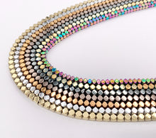 Cargar imagen en el visor de la galería, 3-4mm Natural Hematite Faceted Cube Energy Beads Around 15&quot; Available in 7 Colors 1 Strand
