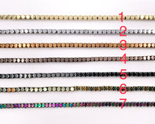 Cargar imagen en el visor de la galería, 3-4mm Natural Hematite Faceted Cube Energy Beads Around 15&quot; Available in 7 Colors 1 Strand
