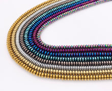 Cargar imagen en el visor de la galería, 4mm Natural Hematite Rondelle Saucer Smooth Energy Beads Around 15&quot;-16&quot; Available in 8 Colors 1 Strand
