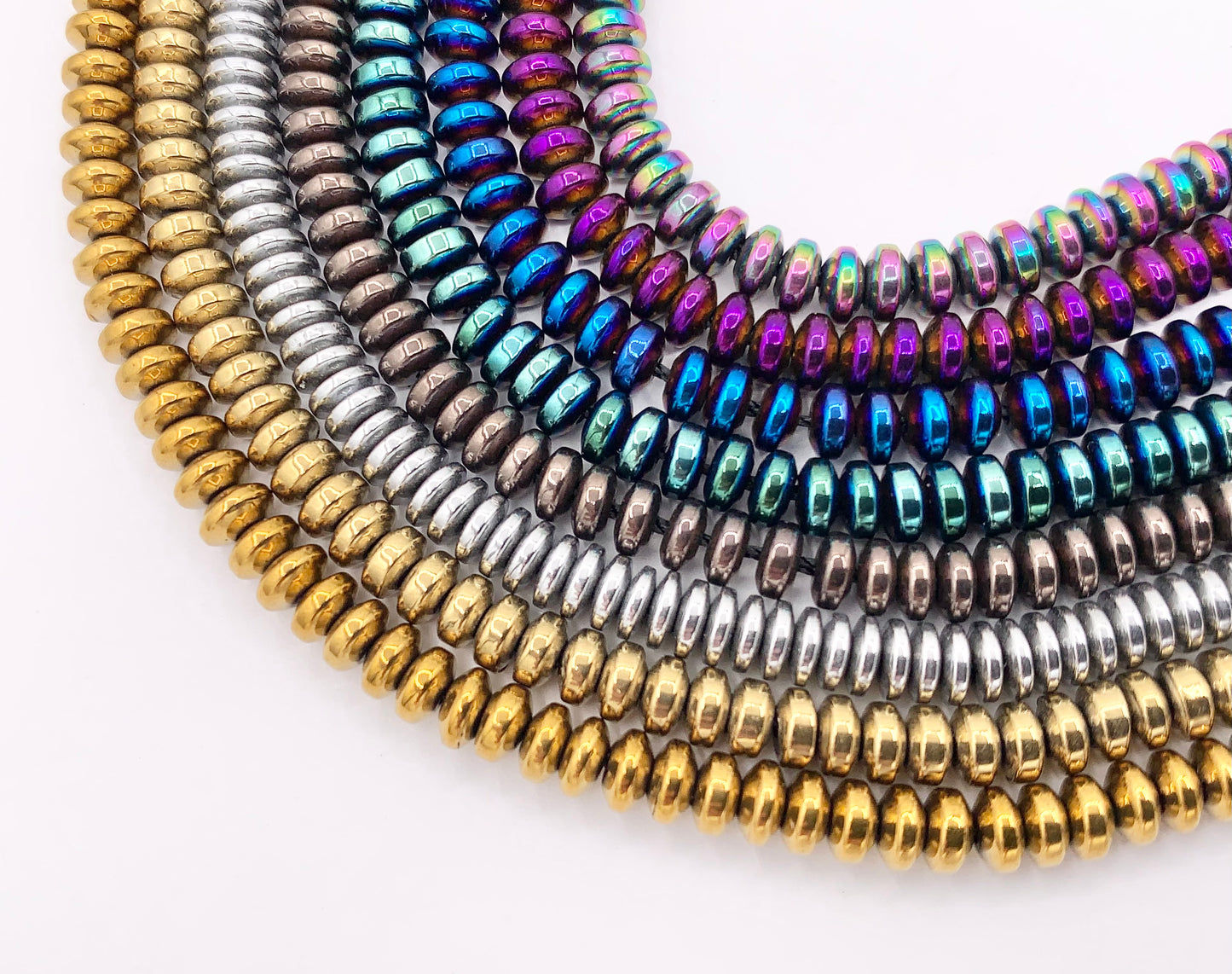 4mm Natural Hematite Rondelle Saucer Smooth Energy Beads Around 15"-16" Available in 8 Colors 1 Strand