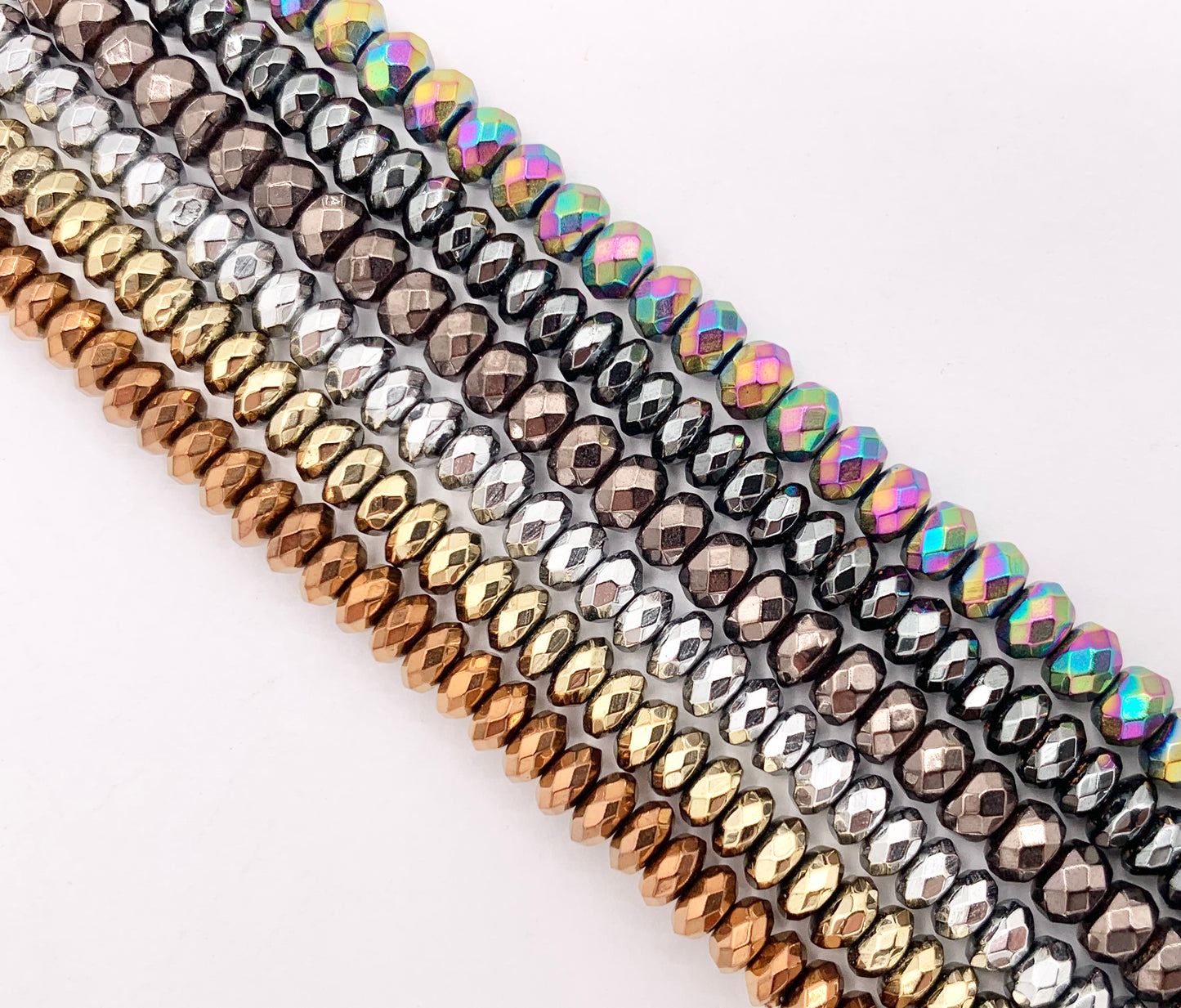 4mm Natural Hematite Rondelle Faceted Energy Beads Around 15" Available in 6 Colors 1 Strand