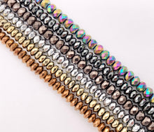 Load image into Gallery viewer, 4mm Natural Hematite Rondelle Faceted Energy Beads Around 15&quot; Available in 6 Colors 1 Strand
