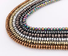 Load image into Gallery viewer, 4mm Natural Hematite Rondelle Faceted Energy Beads Around 15&quot; Available in 6 Colors 1 Strand
