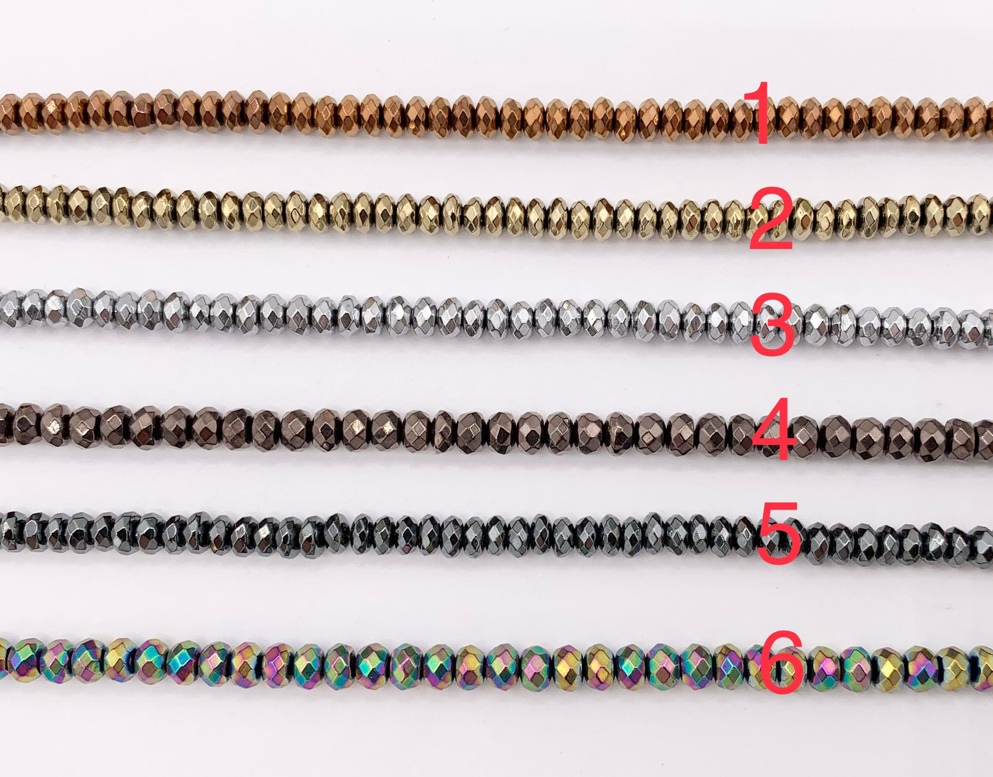 4mm Natural Hematite Rondelle Faceted Energy Beads Around 15" Available in 6 Colors 1 Strand