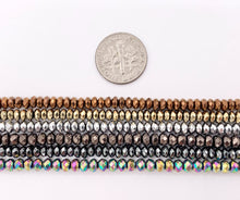 Load image into Gallery viewer, 4mm Natural Hematite Rondelle Faceted Energy Beads Around 15&quot; Available in 6 Colors 1 Strand

