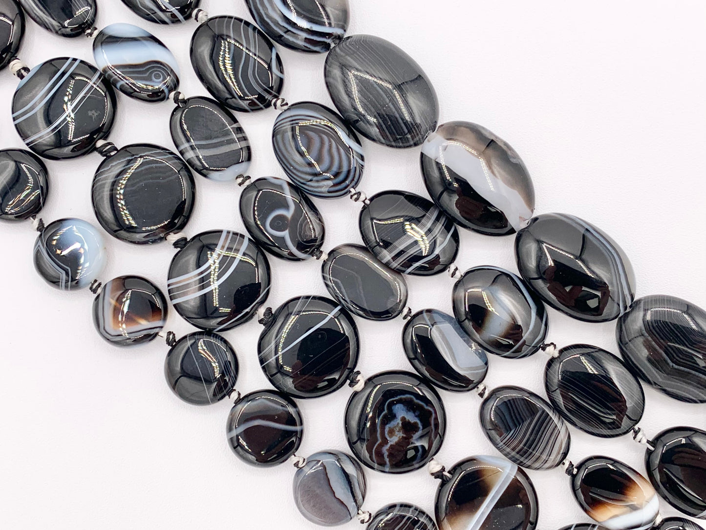 Grade AAA Black Sardonyx with White Stripes Agate Shiny Polished Oval And Coin Shape Natural Stone Beads Around 15"