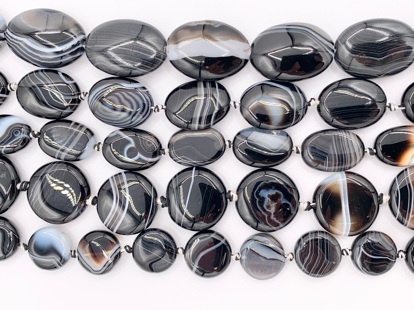 Grade AAA Black Sardonyx with White Stripes Agate Shiny Polished Oval And Coin Shape Natural Stone Beads Around 15"