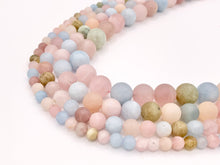 Load image into Gallery viewer, Matte Aquamarine Morganite Mixed Round Natural Gemstone Beads Pastel Pink Blue Color Beads 6mm 8mm 10mm 12mm 15&quot;- 16&quot;
