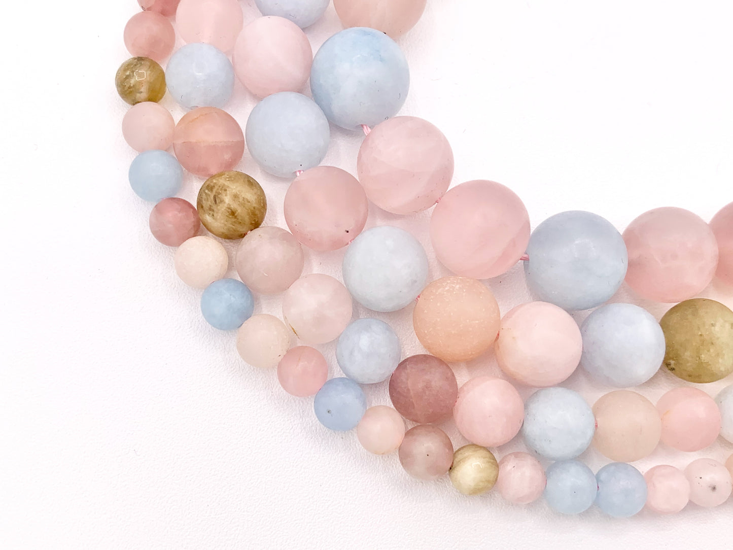 Matte Aquamarine Morganite Mixed Round Natural Gemstone Beads Pastel Pink Blue Color Beads 6mm 8mm 10mm 12mm 15"- 16"