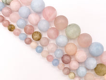 Load image into Gallery viewer, Matte Aquamarine Morganite Mixed Round Natural Gemstone Beads Pastel Pink Blue Color Beads 6mm 8mm 10mm 12mm 15&quot;- 16&quot;
