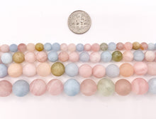 Load image into Gallery viewer, Matte Aquamarine Morganite Mixed Round Natural Gemstone Beads Pastel Pink Blue Color Beads 6mm 8mm 10mm 12mm 15&quot;- 16&quot;
