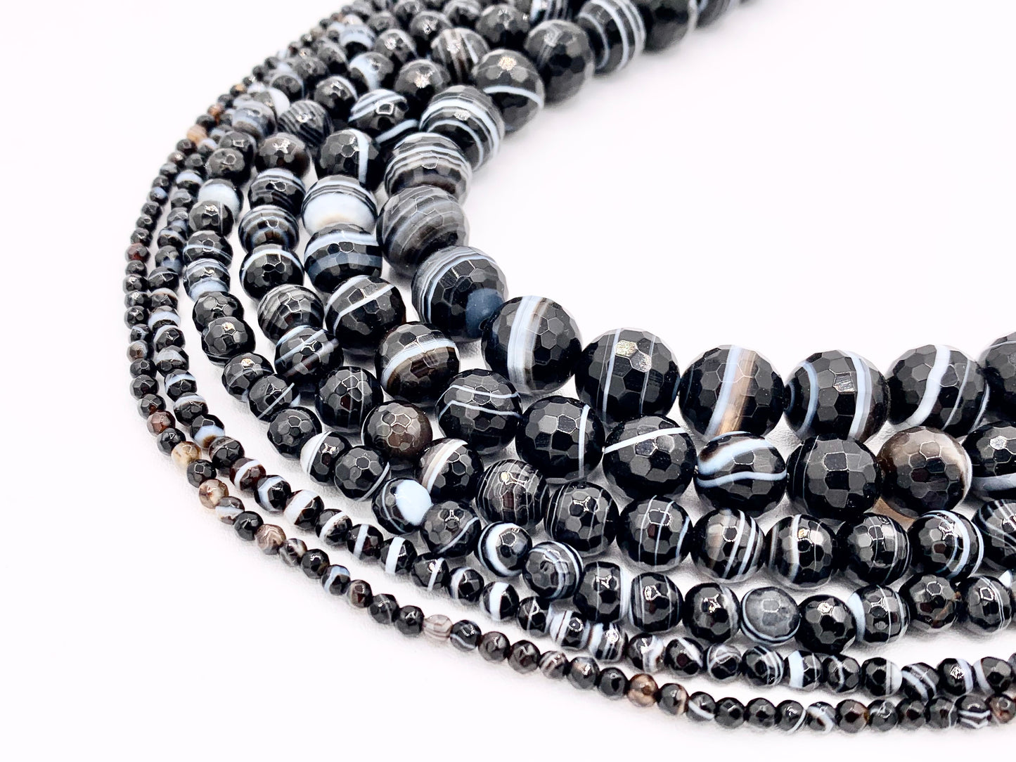 Grade AAA Black Sardonyx with White Stripes Agate Round Shiny Polished Faceted Natural Stone Beads 3mm 4mm 6mm 8mm 10mm 12mm Around 14-15"