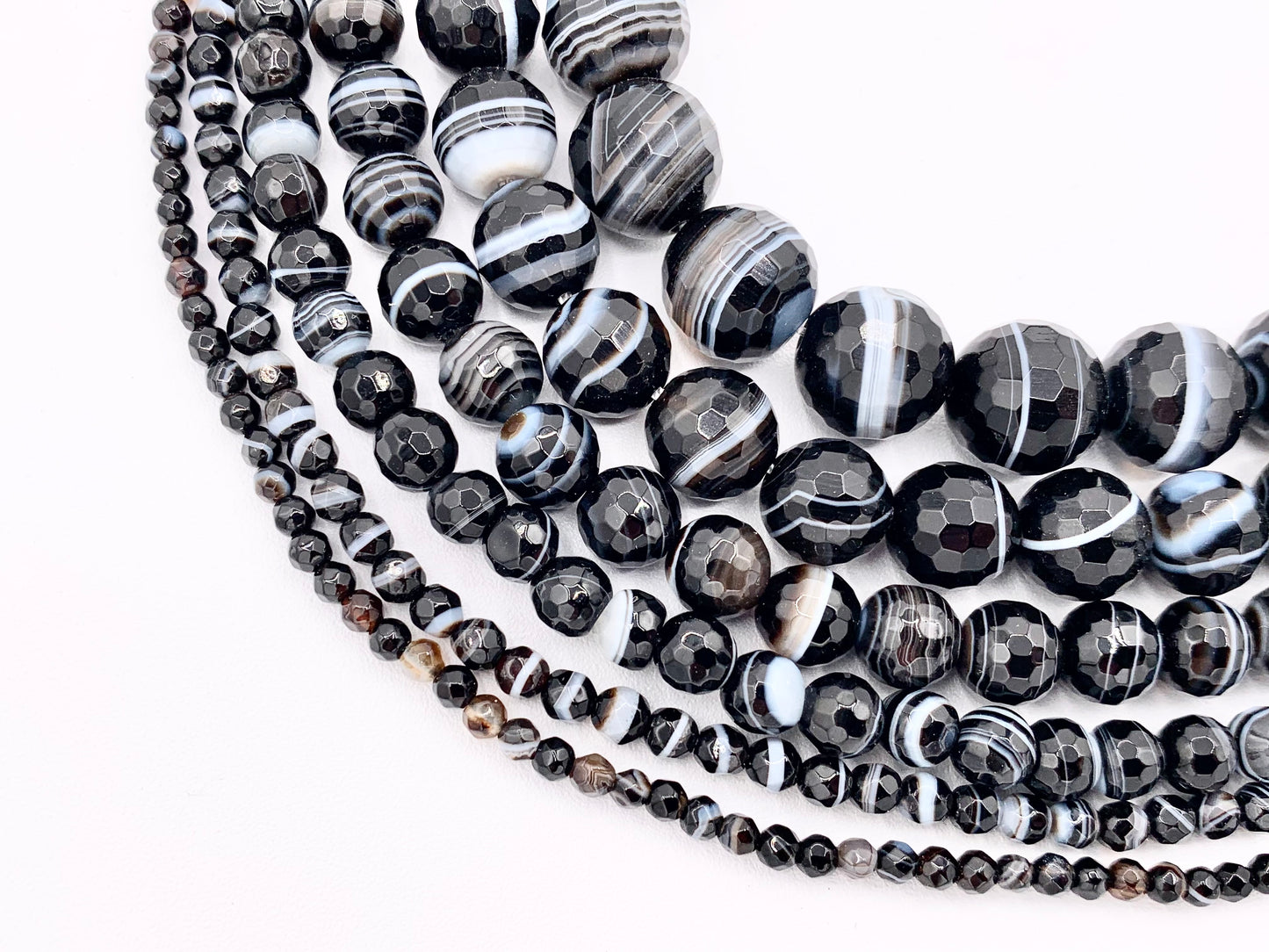 Grade AAA Black Sardonyx with White Stripes Agate Round Shiny Polished Faceted Natural Stone Beads 3mm 4mm 6mm 8mm 10mm 12mm Around 14-15"